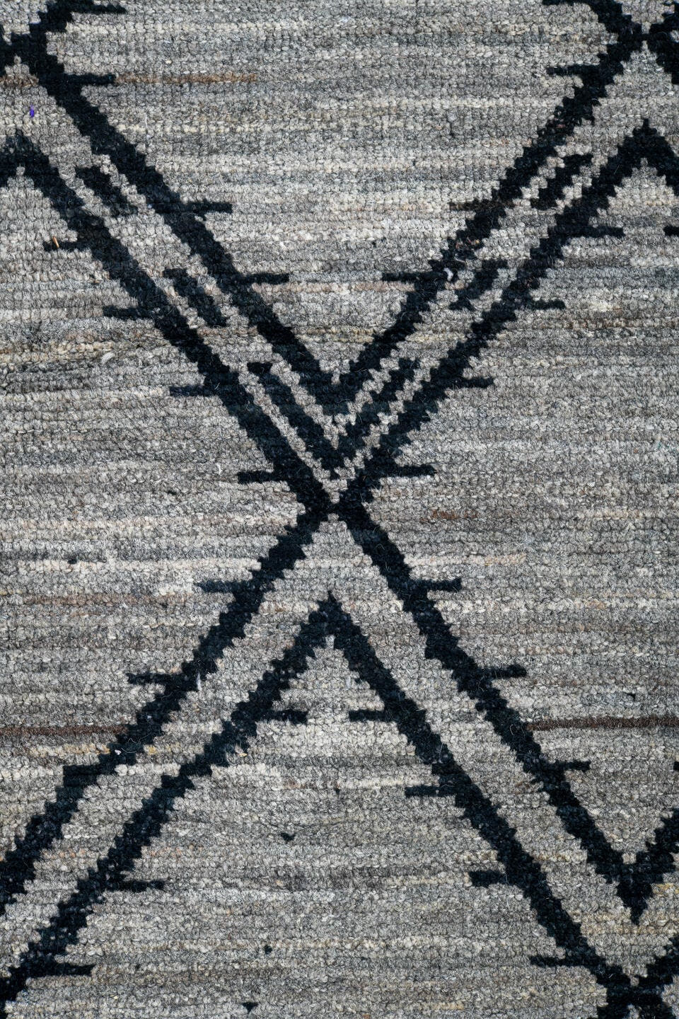 10' x 13' one-of-a-kind handmade vintage Tulu large size rug. Color palette: ivory, charcoal, gray, black