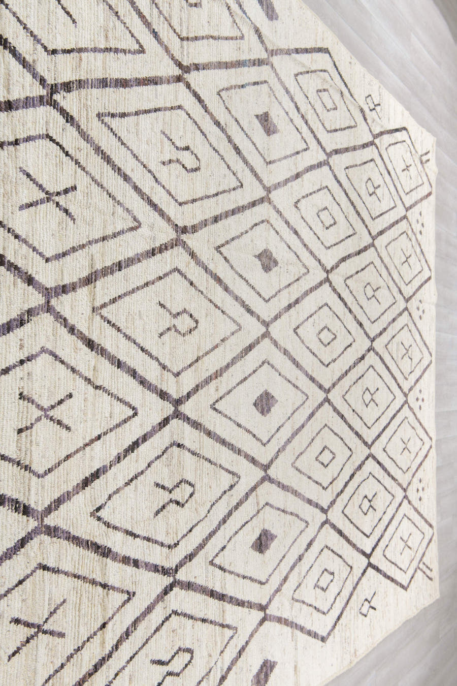 10' x 14' one-of-a-kind handmade vintage Tulu large size rug. Color palette: ivory, cream, charcoal, taupe, brown, black