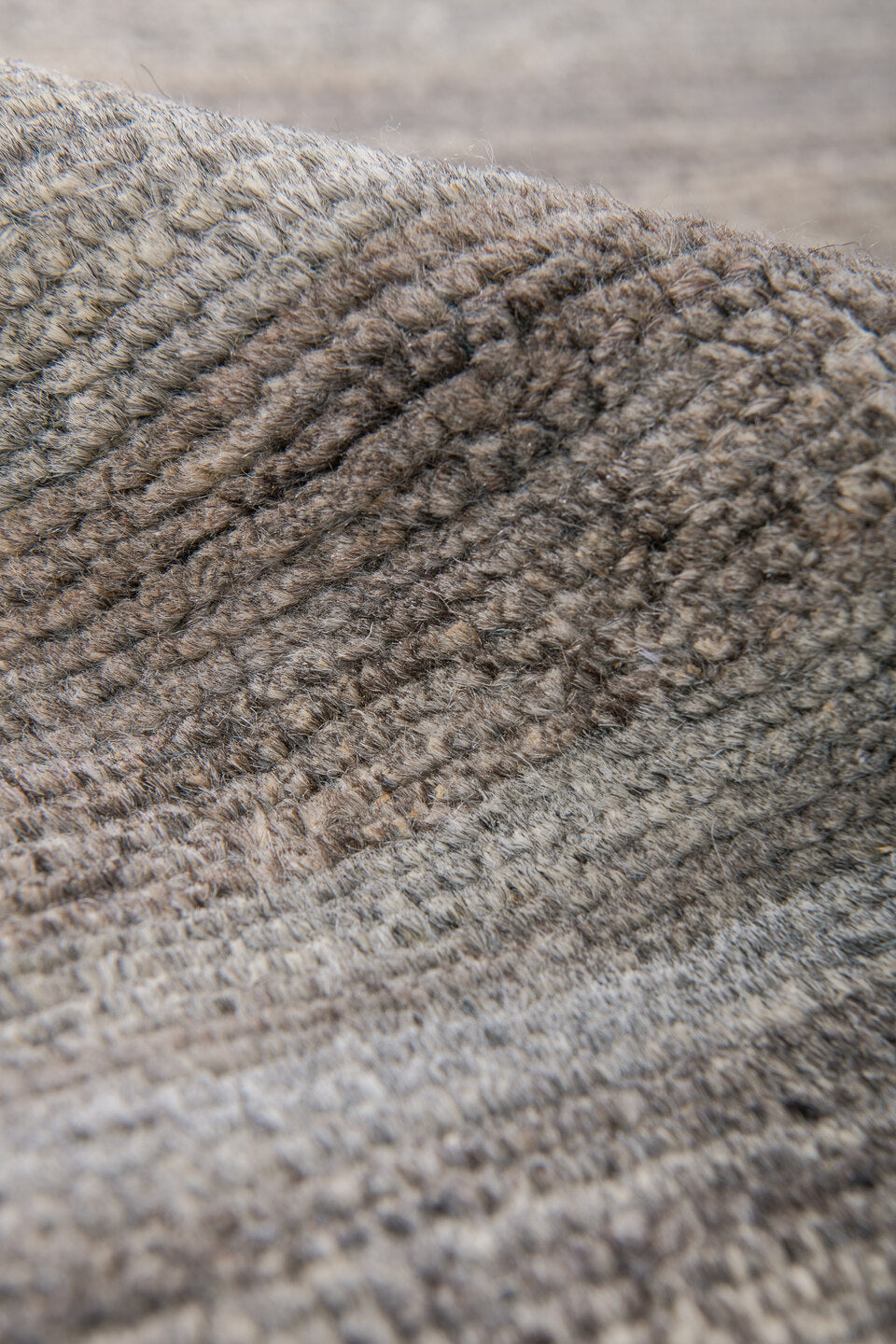 6' x 9' one-of-a-kind handmade vintage Tulu medium size rug. Color palette: taupe, ivory, charcoal, camel, sky_blue, beige