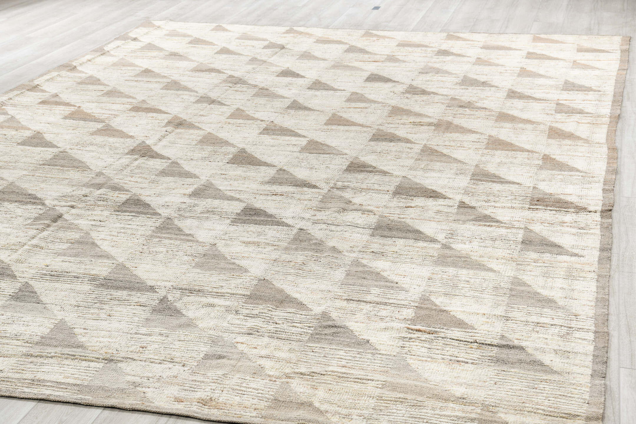 10' x 14' one-of-a-kind handmade vintage Tulu large size rug. Color palette: ivory, taupe, cream, beige, stone, gray