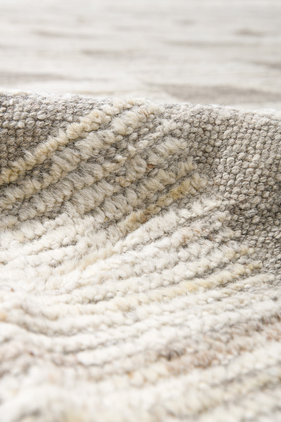 10' x 14' one-of-a-kind handmade vintage Tulu large size rug. Color palette: ivory, taupe, cream, beige, stone, gray