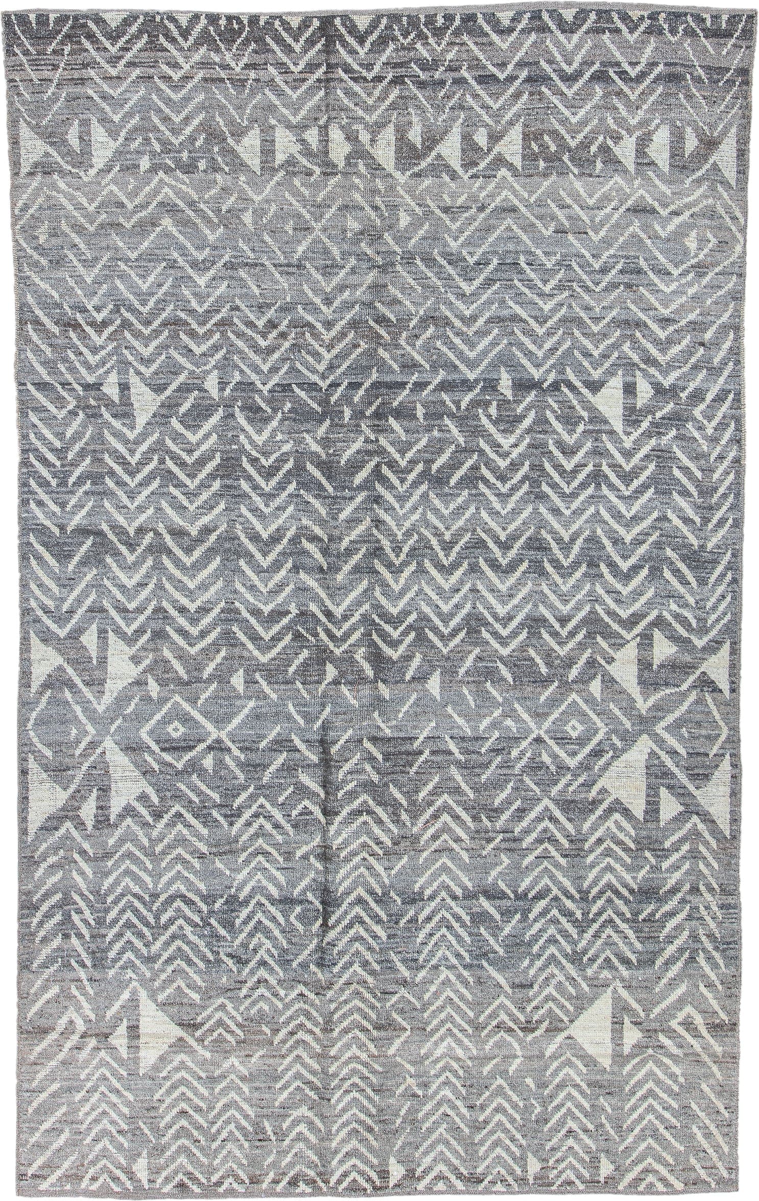 5' x 9' one-of-a-kind handmade vintage Tulu medium size rug. Color palette: gray, ivory, charcoal, taupe, black, beige