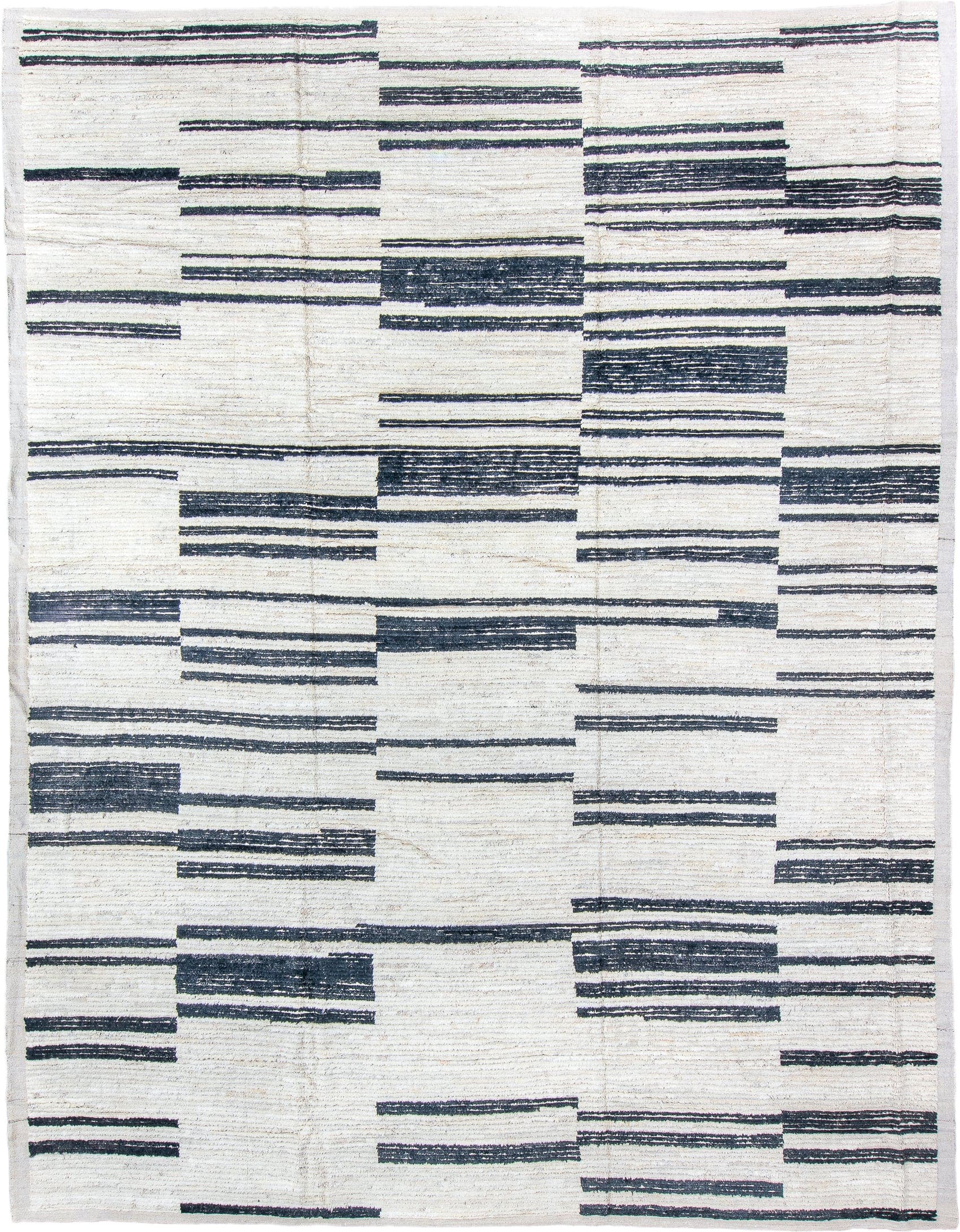 10' x 14' one-of-a-kind handmade vintage Tulu large size rug. Color palette: ivory, charcoal, black, gray