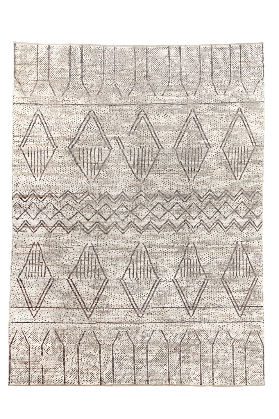 10' x 14' one-of-a-kind handmade vintage Tulu large size rug. Color palette: black, brown, gainsboro, gray, light gray