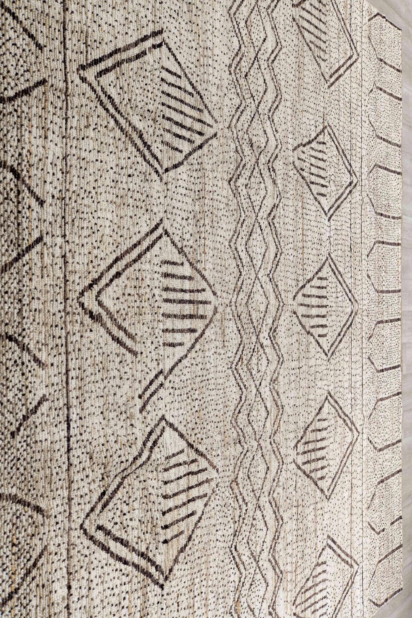10' x 14' one-of-a-kind handmade vintage Tulu large size rug. Color palette: ivory, brown, taupe, cream, beige, gray