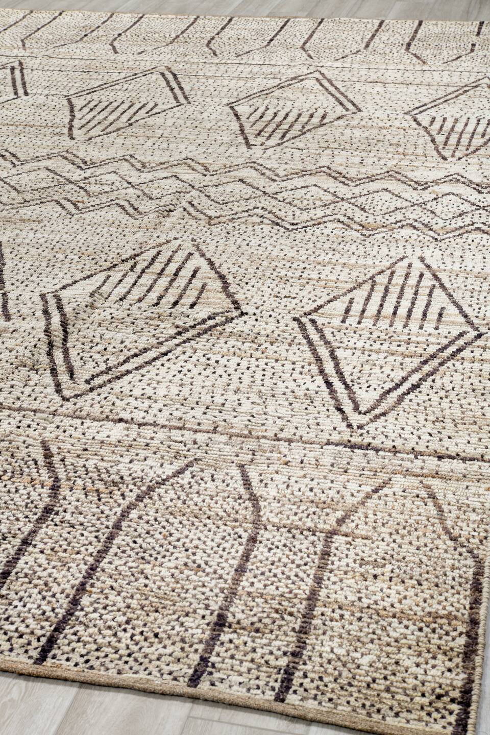 10' x 14' one-of-a-kind handmade vintage Tulu large size rug. Color palette: ivory, brown, taupe, cream, beige, gray