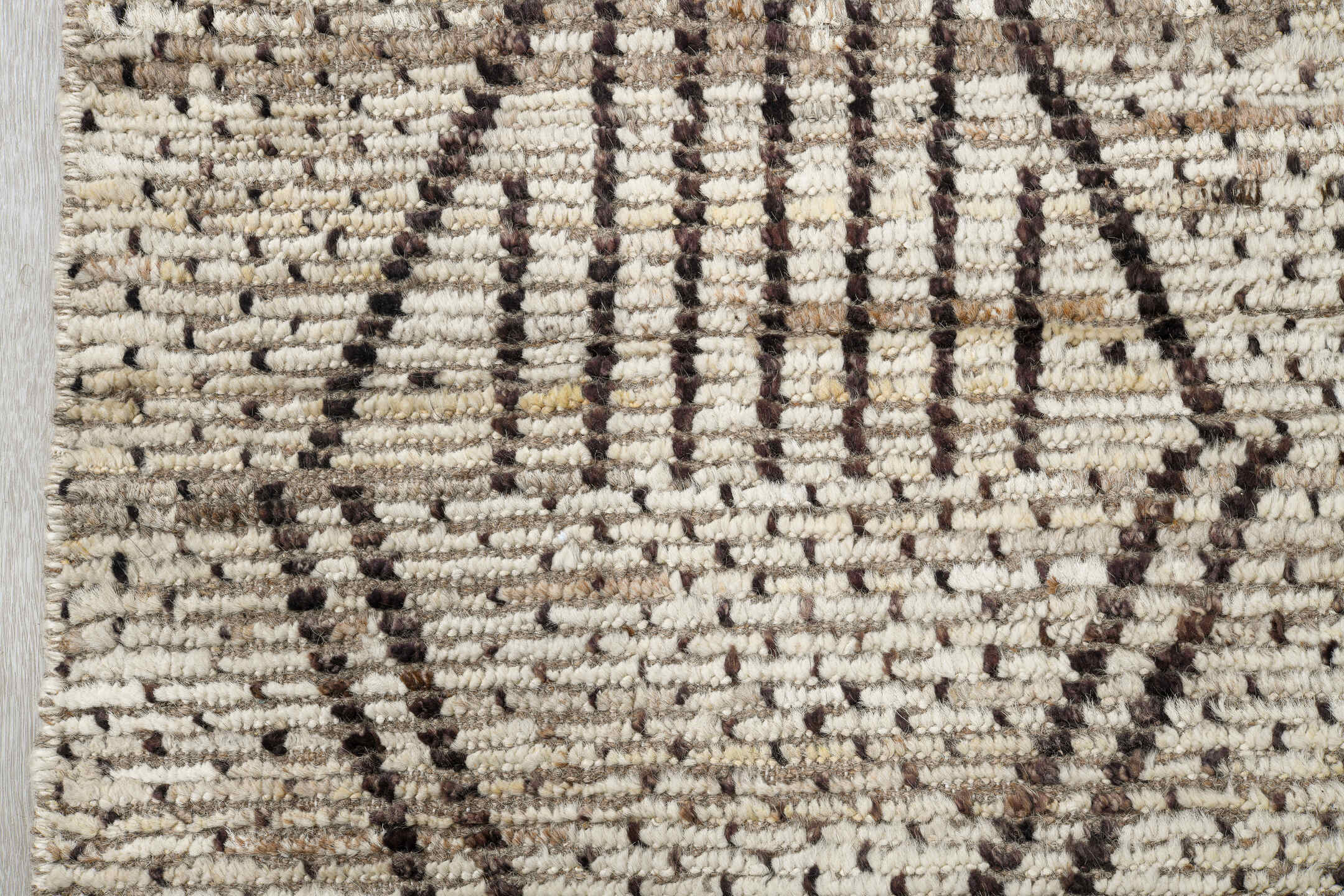 10' x 14' one-of-a-kind handmade vintage Tulu large size rug. Color palette: ivory, brown, taupe, cream, beige, gray
