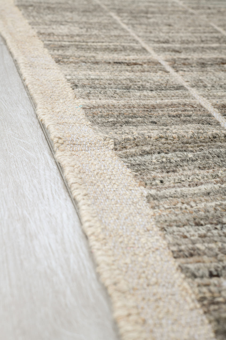 6' x 9' one-of-a-kind handmade vintage Tulu medium size rug. Color palette: ivory, gray, taupe, beige