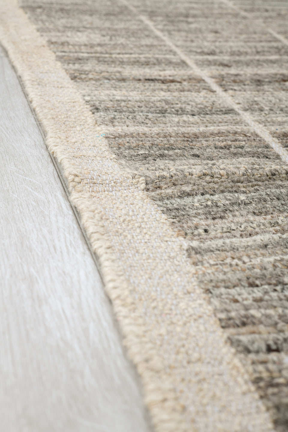 6' x 9' one-of-a-kind handmade vintage Tulu medium size rug. Color palette: ivory, gray, taupe, beige