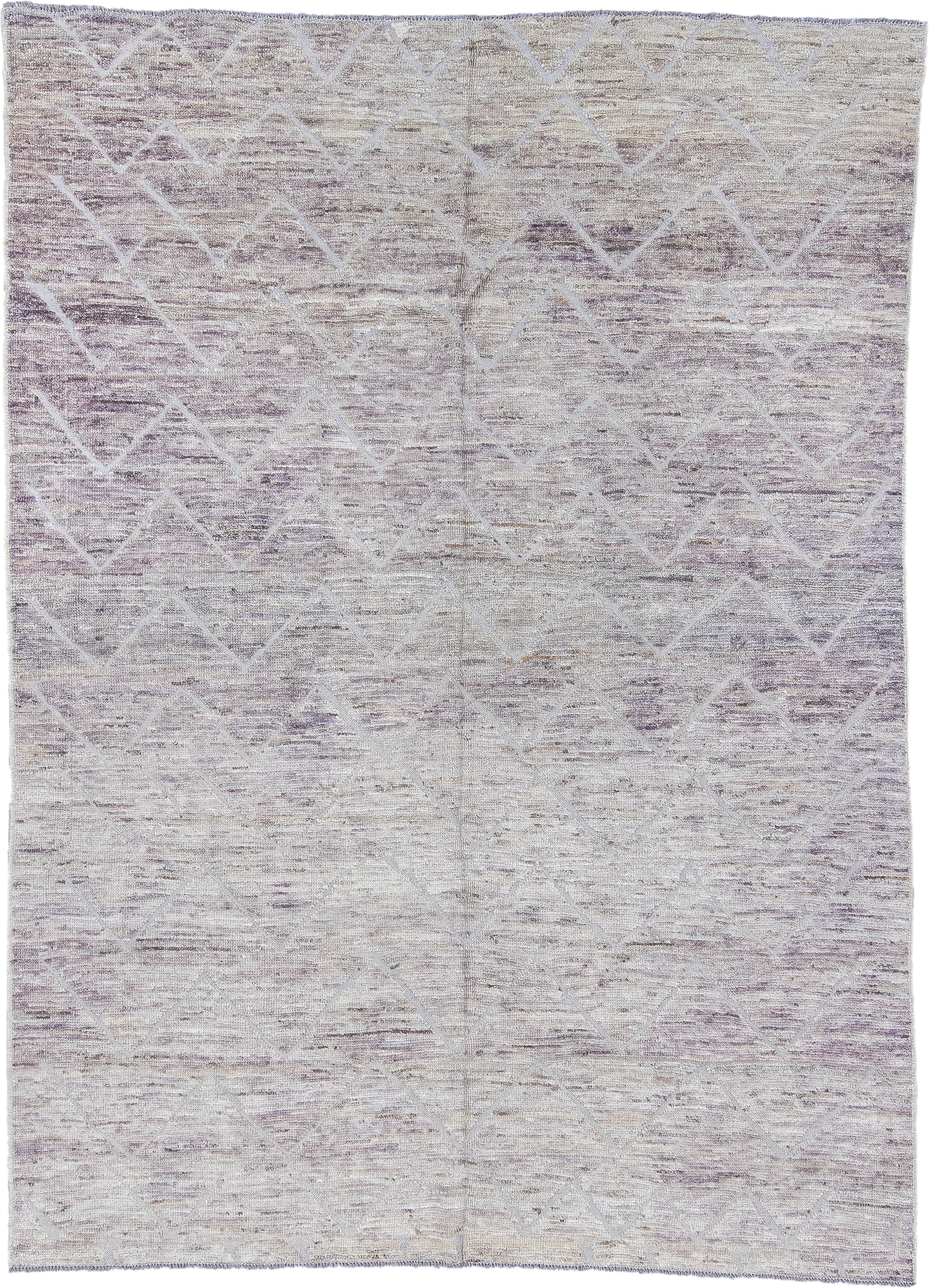 6' x 8' one-of-a-kind handmade vintage Tulu medium size rug. Color palette: ivory, taupe, lavender, gray, beige, light gray