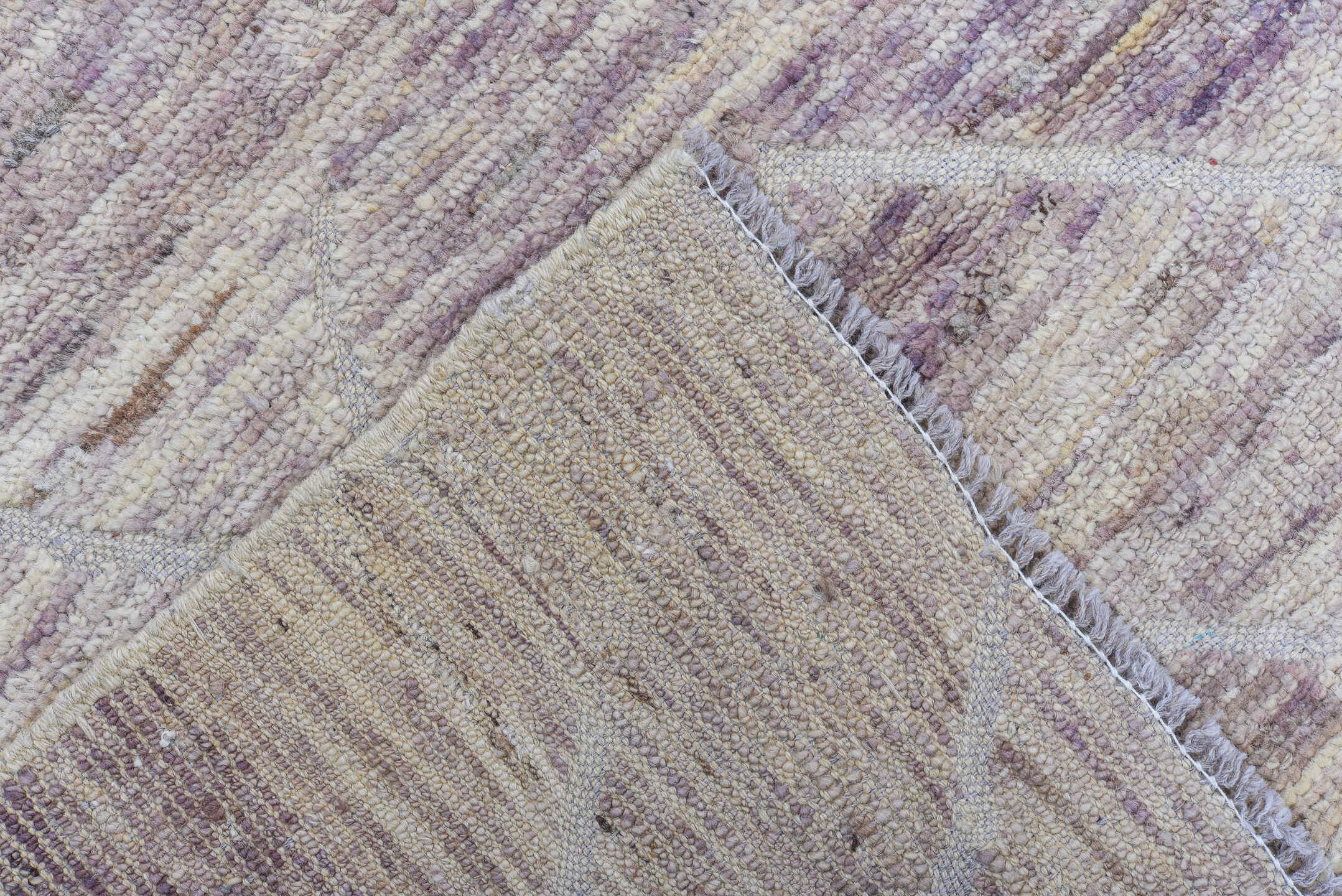 6' x 8' one-of-a-kind handmade vintage Tulu medium size rug. Color palette: ivory, taupe, lavender, gray, beige, light gray