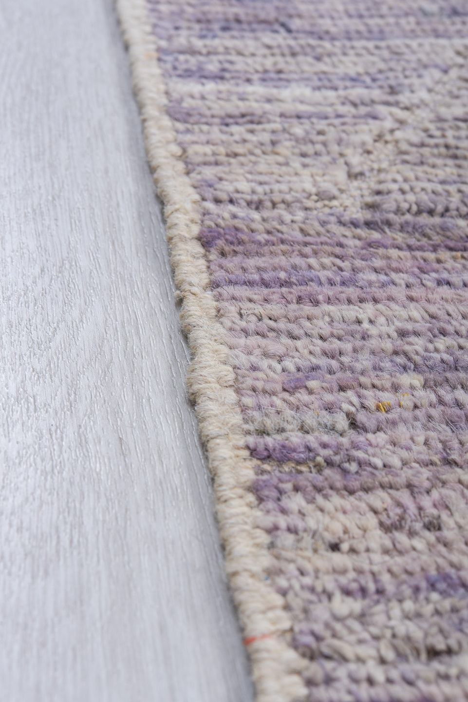 6' x 8' one-of-a-kind handmade vintage Tulu medium size rug. Color palette: ivory, taupe, lavender, gray, beige, light gray