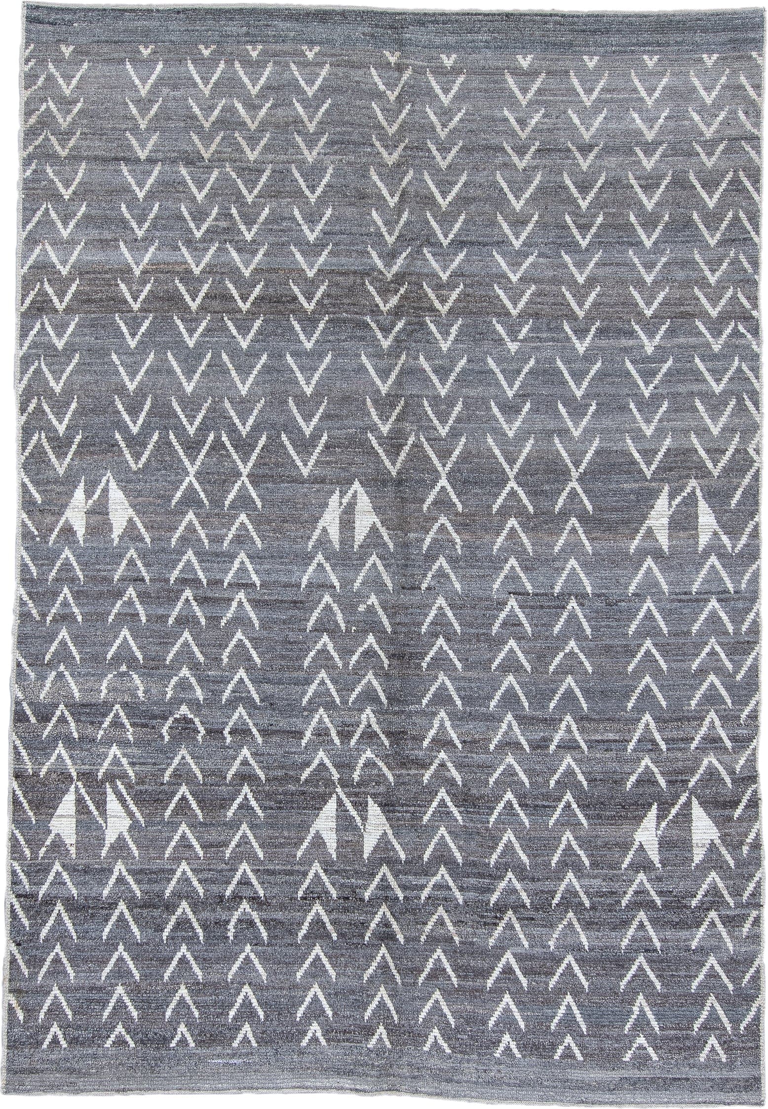 6' x 9' one-of-a-kind handmade vintage Tulu medium size rug. Color palette: gray, ivory, charcoal, black