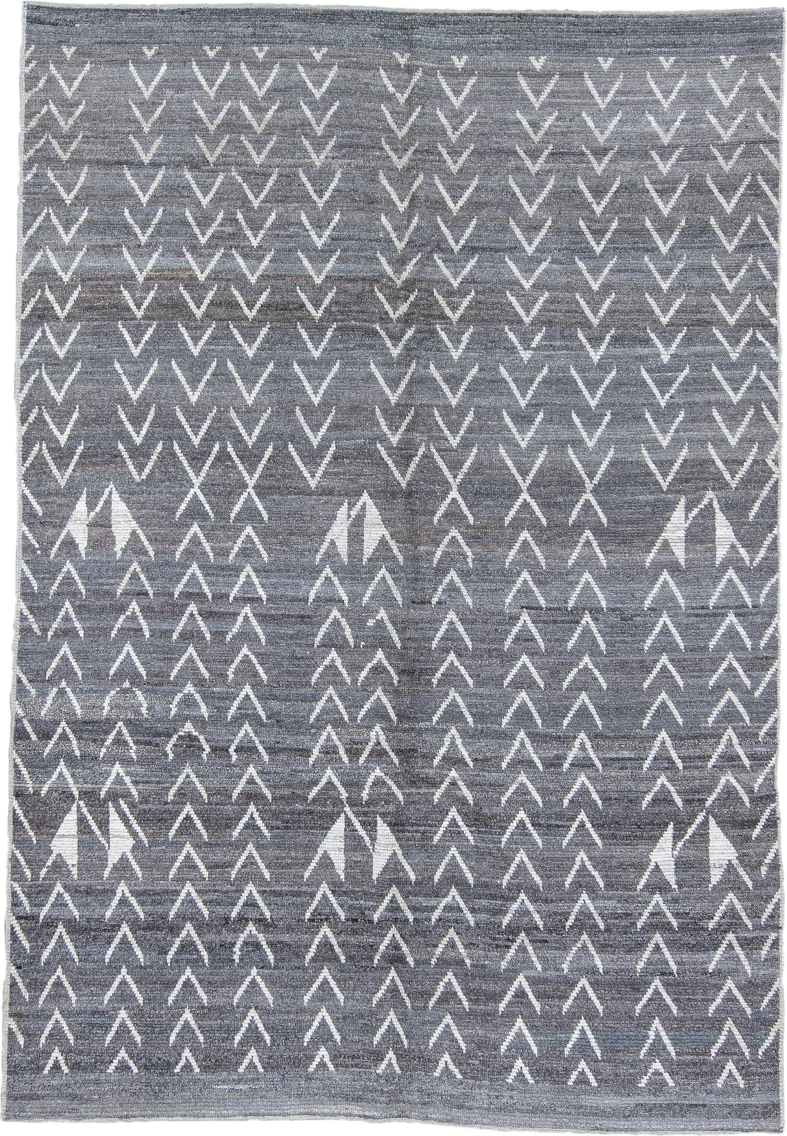 6' x 9' one-of-a-kind handmade vintage Tulu medium size rug. Color palette: gray, ivory, charcoal, black