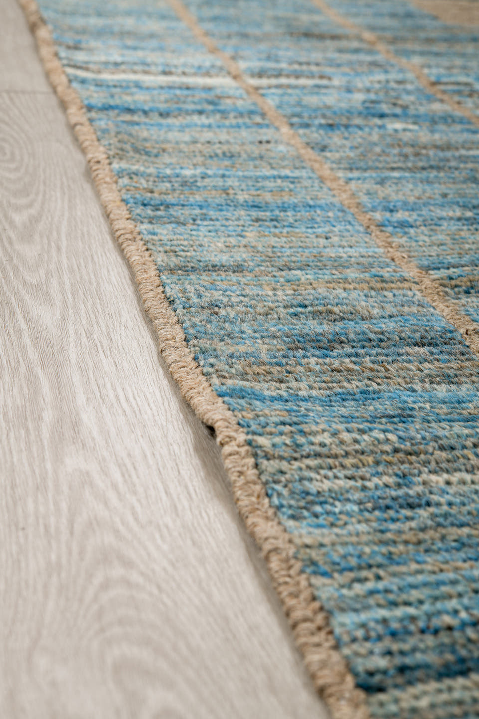 8' x 11' one-of-a-kind handmade vintage Tulu large size rug. Color palette: sky blue, ivory, cream, taupe, light blue, beige
