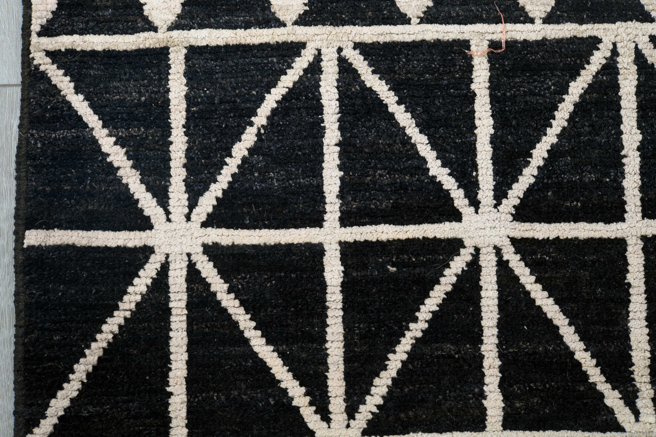 7' x 10' one-of-a-kind handmade vintage Tulu large size rug. Color palette: black, charcoal, dark gray, dim gray, gray