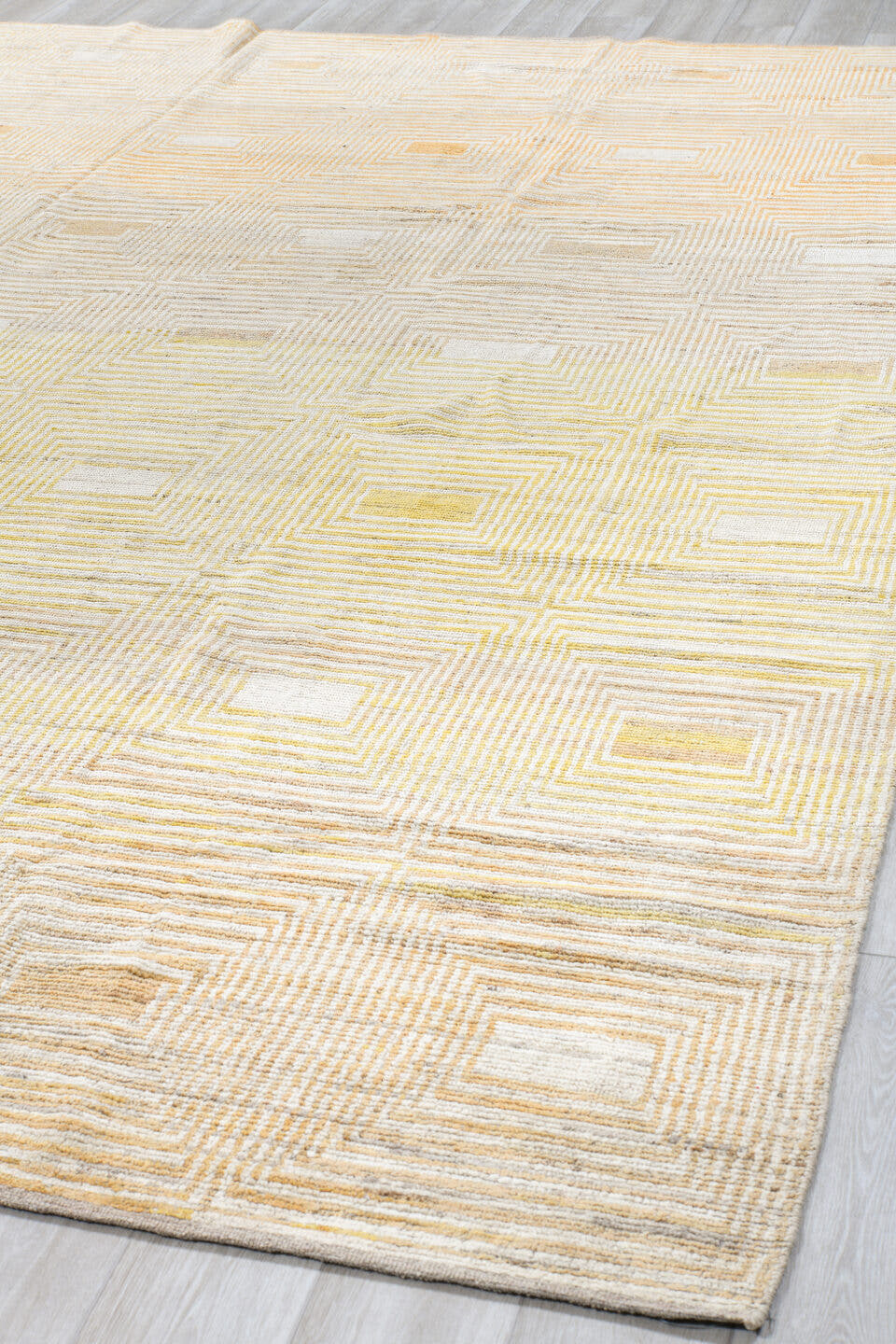10' x 13' one-of-a-kind handmade vintage Tulu large size rug. Color palette: ivory, pale gold, cream, beige, camel, gold