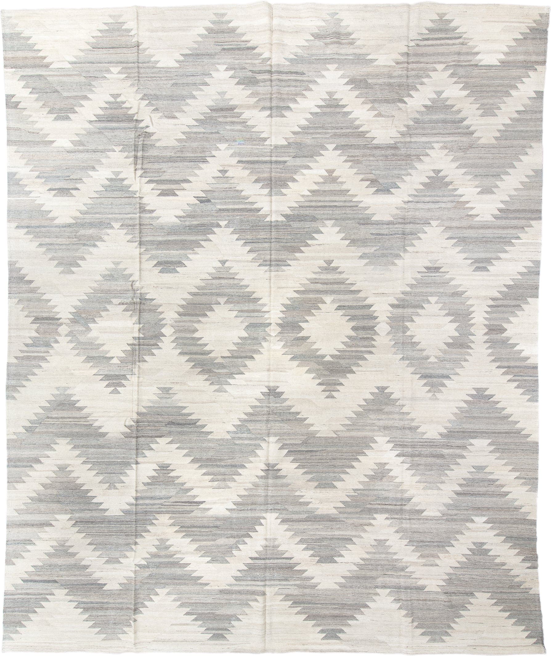 3' x 9' one-of-a-kind handmade vintage Kilim runner rug. Color palette: ivory, pale gray, cream, taupe, light gray, beige