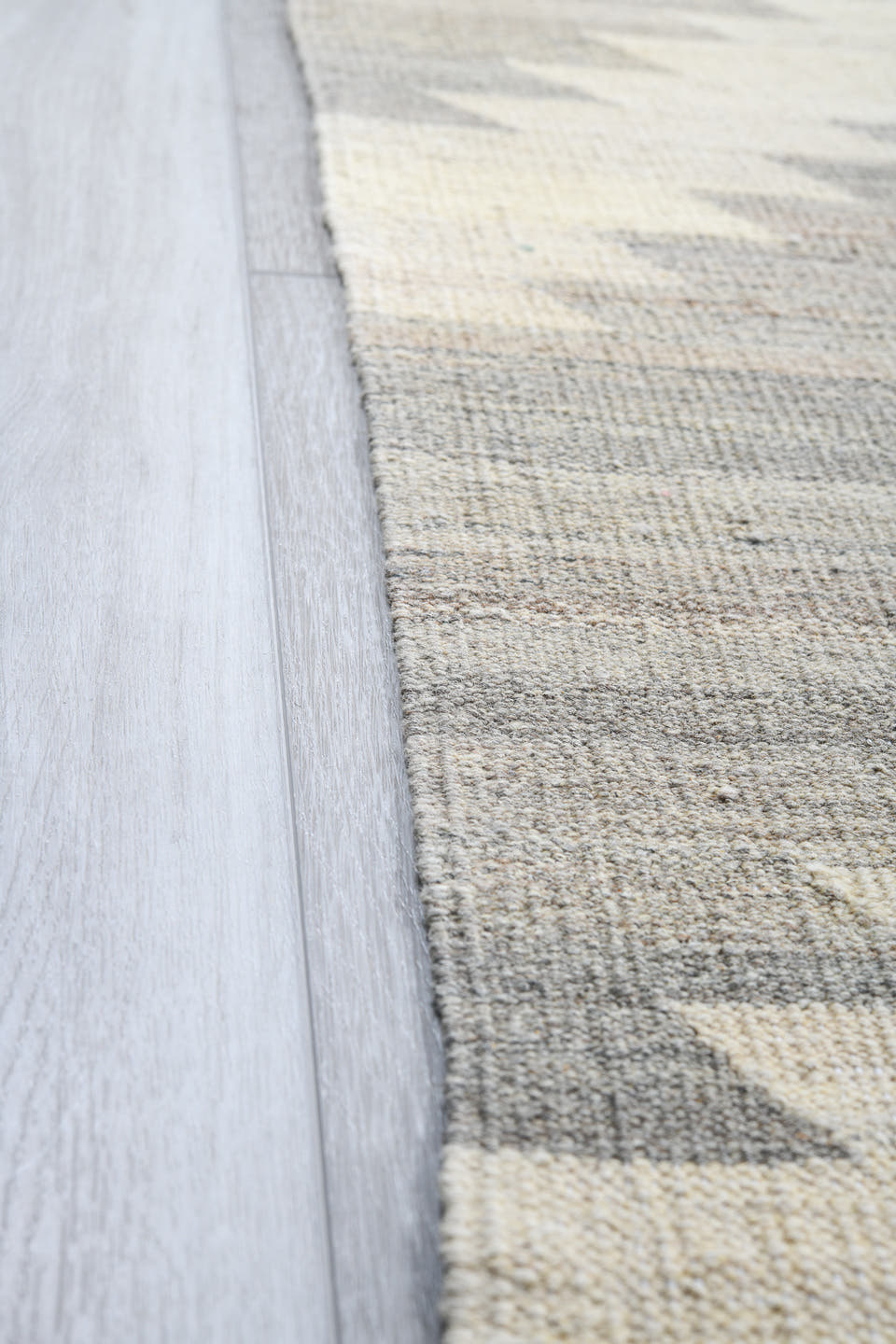3' x 9' one-of-a-kind handmade vintage Kilim runner rug. Color palette: ivory, pale gray, cream, taupe, light gray, beige