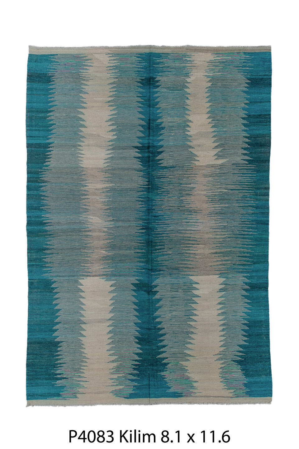 8' x 11' one-of-a-kind handmade vintage Kilim large size rug. Color palette: black, blue, dim gray, gainsboro, gray, green