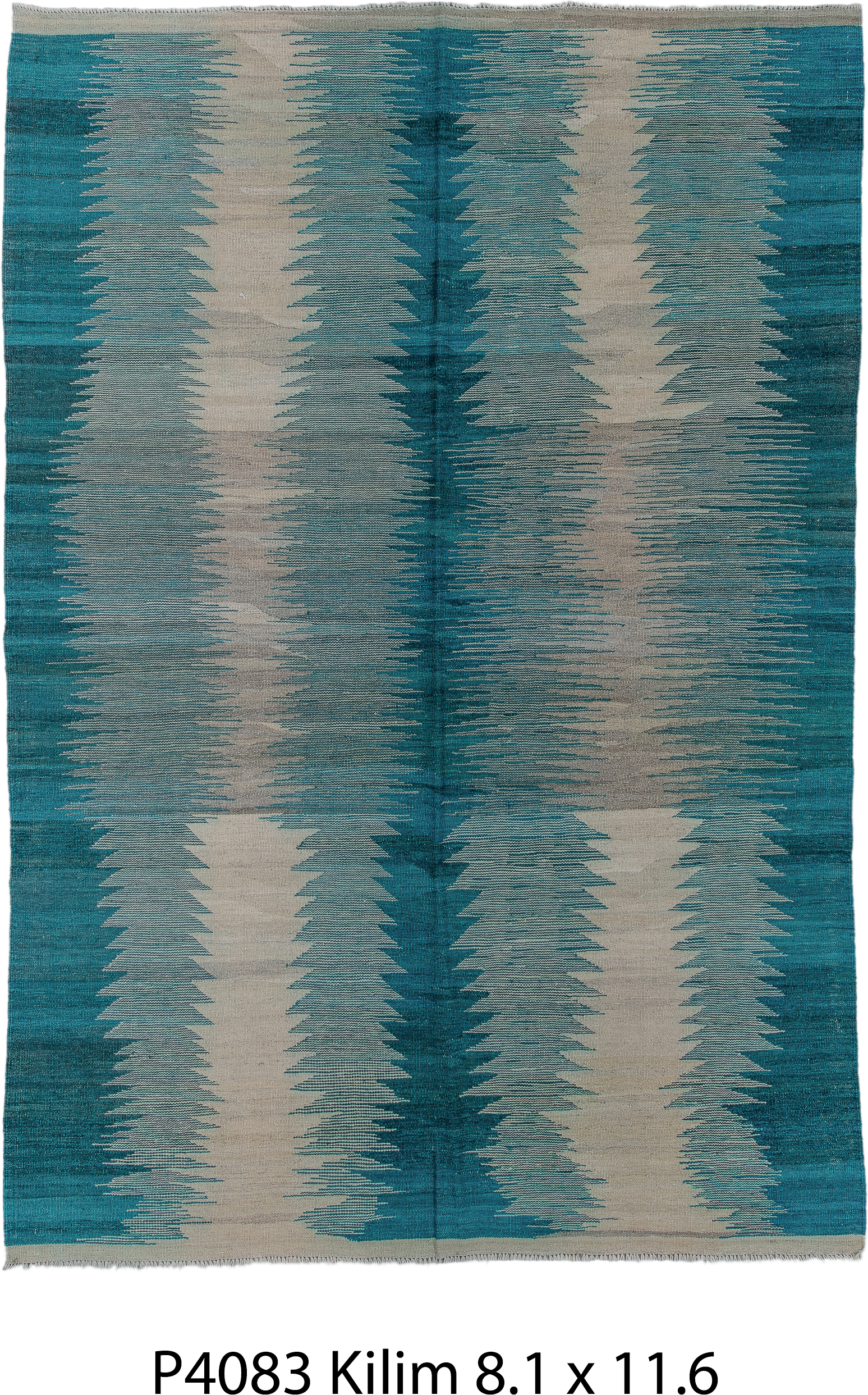 8' x 11' one-of-a-kind handmade vintage Kilim large size rug. Color palette: teal, ivory, aqua, turquoise, slate, gray