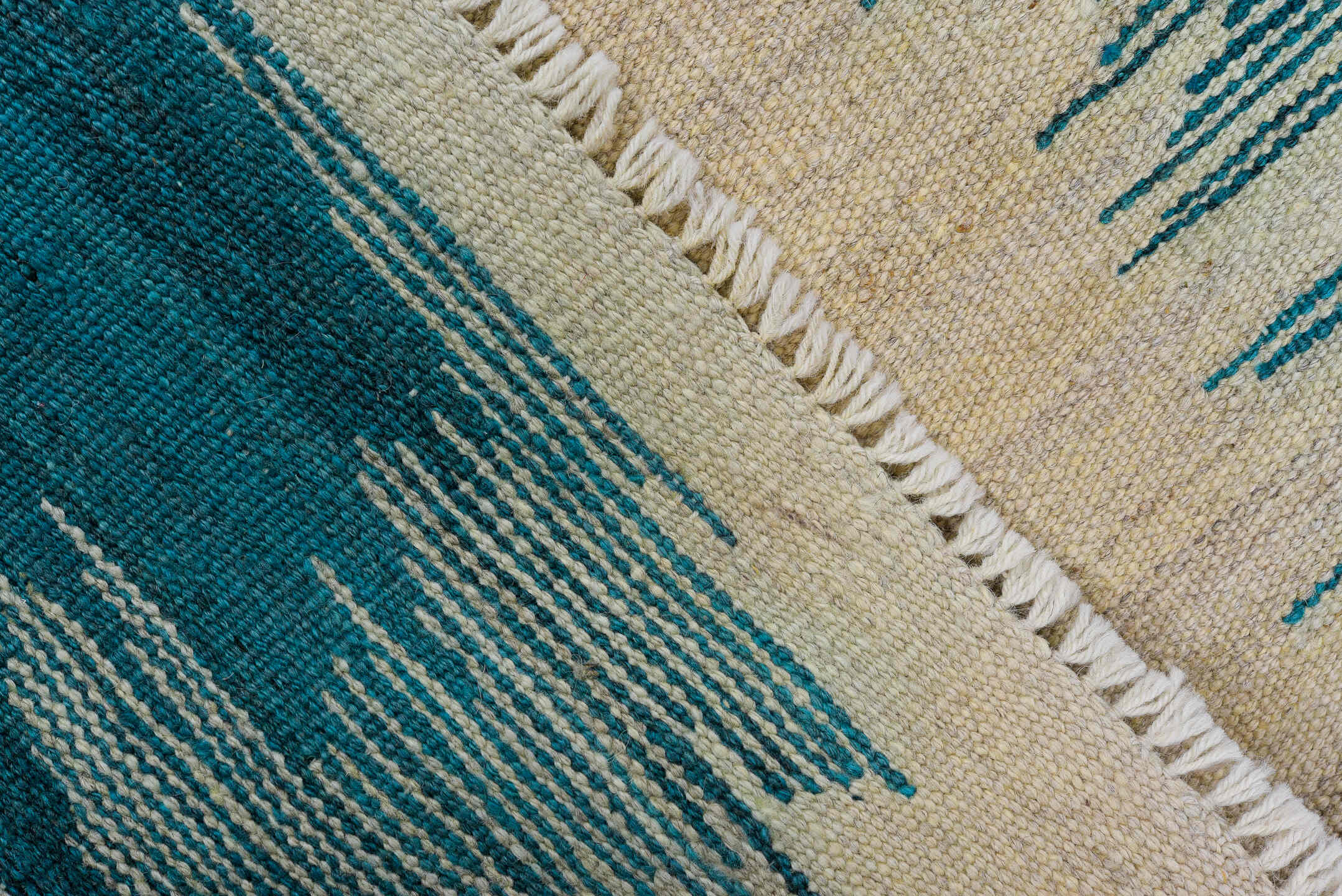 8' x 11' one-of-a-kind handmade vintage Kilim large size rug. Color palette: teal, ivory, aqua, turquoise, slate, gray