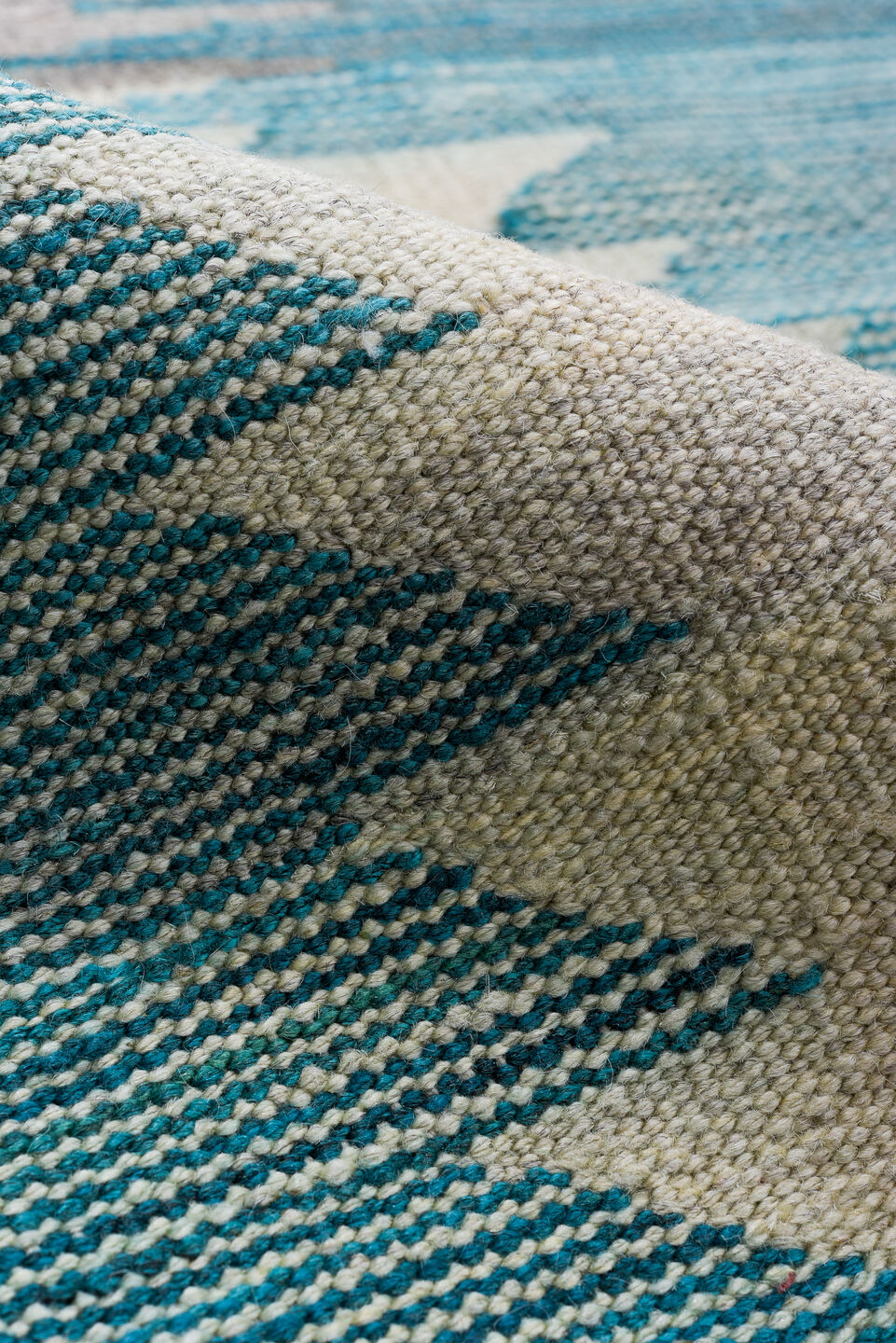 8' x 11' one-of-a-kind handmade vintage Kilim large size rug. Color palette: teal, ivory, aqua, turquoise, slate, gray