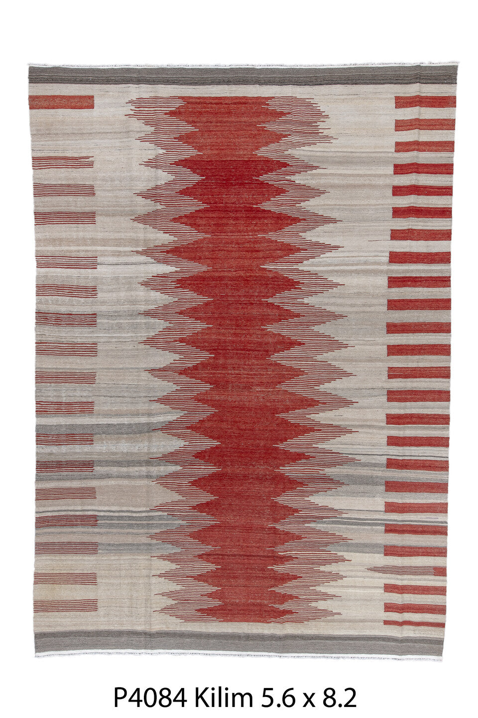 8' x 12' one-of-a-kind handmade vintage Kilim large size rug. Color palette: black, brown, dim gray, gray, light gray