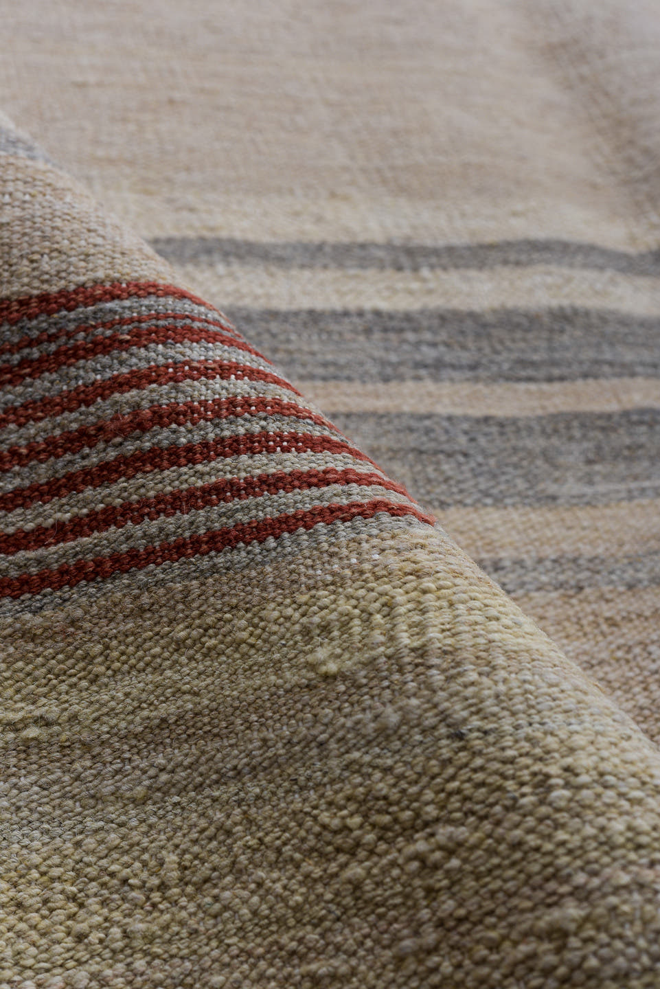8' x 12' one-of-a-kind handmade vintage Kilim large size rug. Color palette: ivory, terra cotta, taupe, gray, charcoal