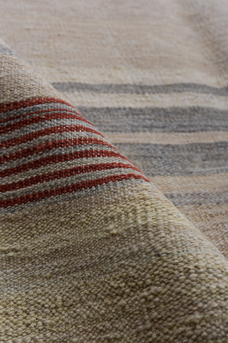 8' x 12' one-of-a-kind handmade vintage Kilim large size rug. Color palette: ivory, terra cotta, taupe, gray, charcoal