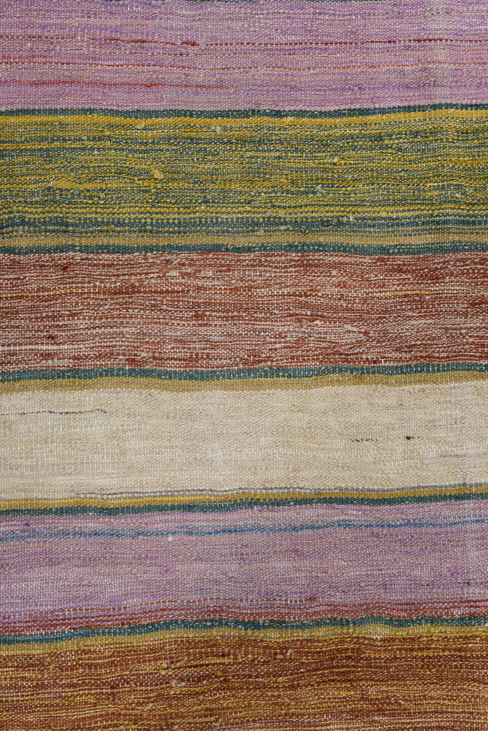 8' x 12' one-of-a-kind handmade vintage Kilim large size rug. Color palette: rose, rust, sage, ivory, taupe, slate