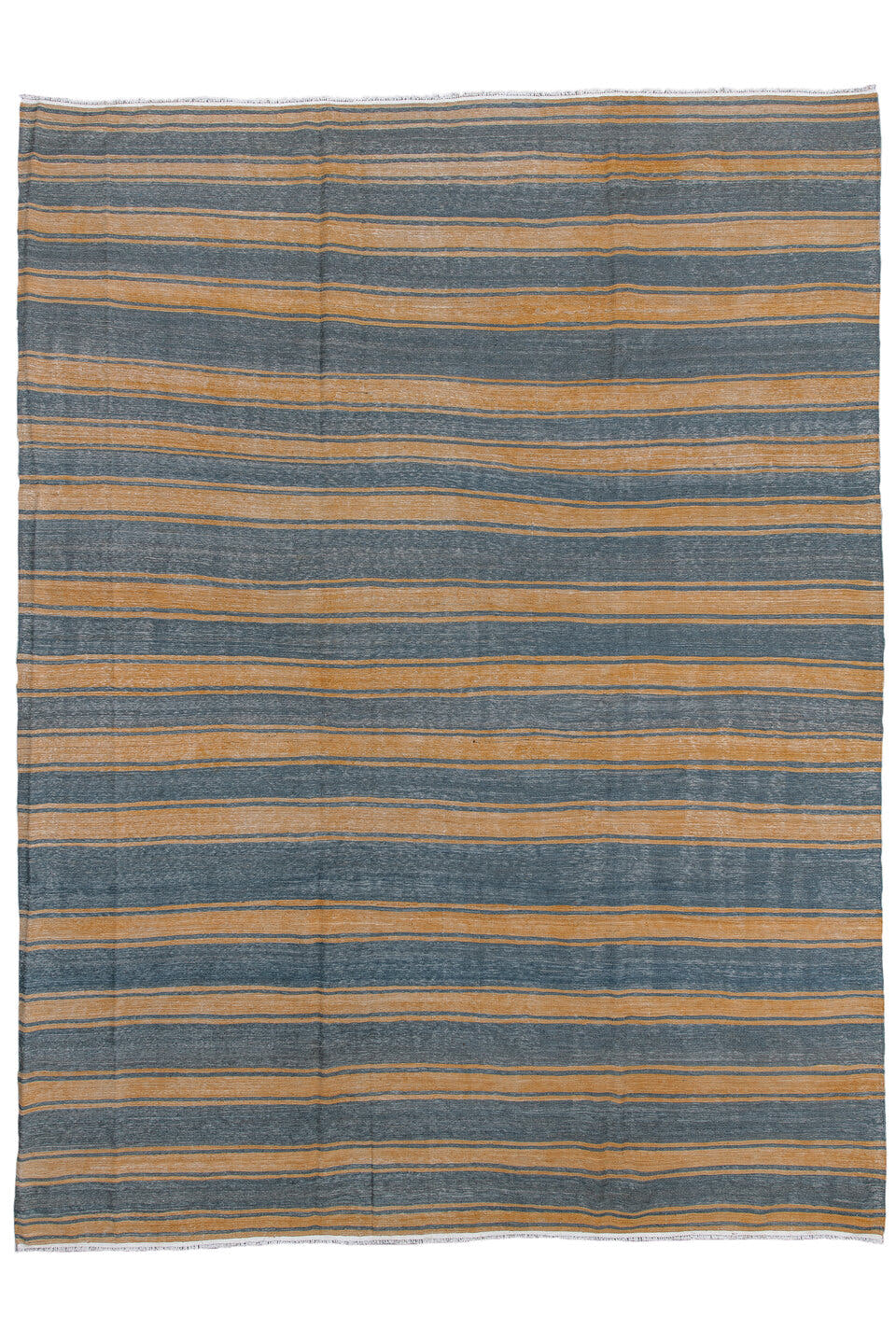 9' x 11' one-of-a-kind handmade vintage Kilim large size rug. Color palette: slate blue, camel, tan, ivory, purple, beige