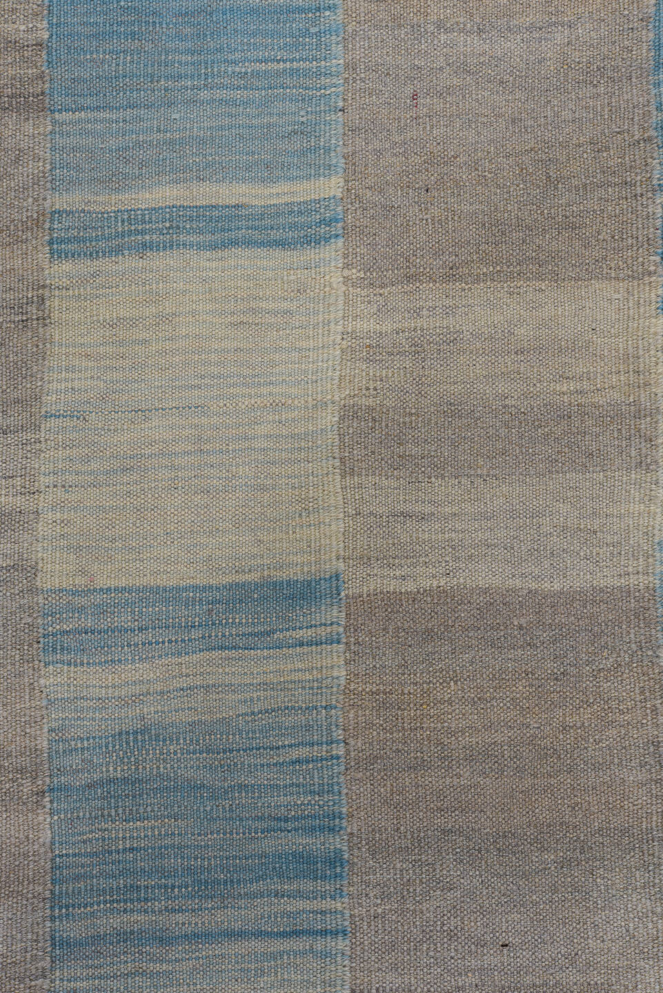 8' x 12' one-of-a-kind handmade vintage Kilim large size rug. Color palette: ivory, sky blue, taupe, beige, slate