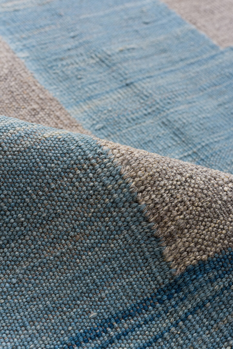 8' x 12' one-of-a-kind handmade vintage Kilim large size rug. Color palette: ivory, sky blue, taupe, beige, slate