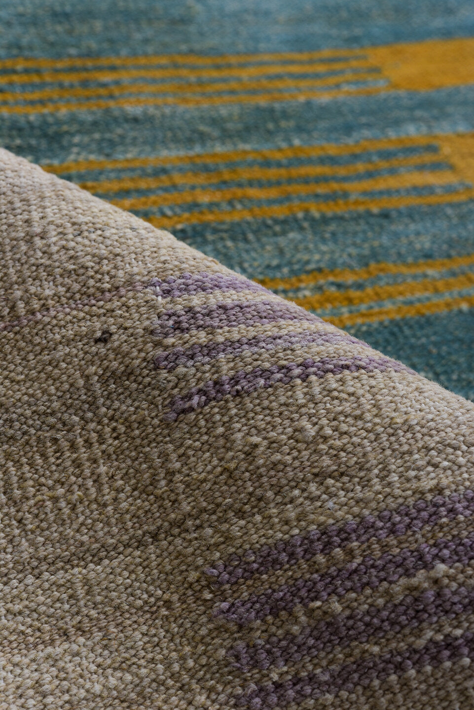 9' x 11' one-of-a-kind handmade vintage Kilim large size rug. Color palette: blush, sky blue, mustard, ivory, taupe, teal