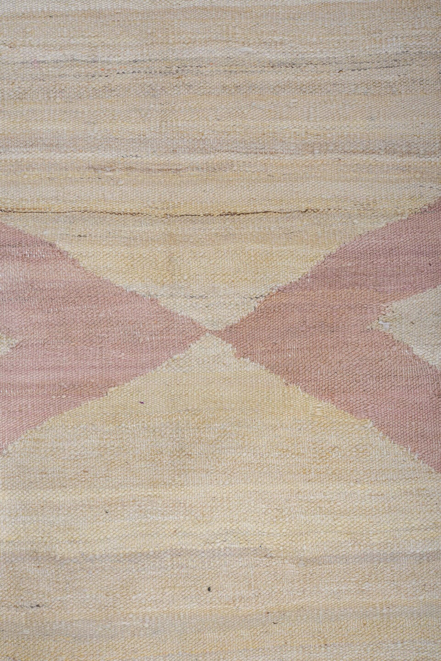 8' x 12' one-of-a-kind handmade vintage Kilim large size rug. Color palette: ivory, blush, sage, muted rust, taupe, cream