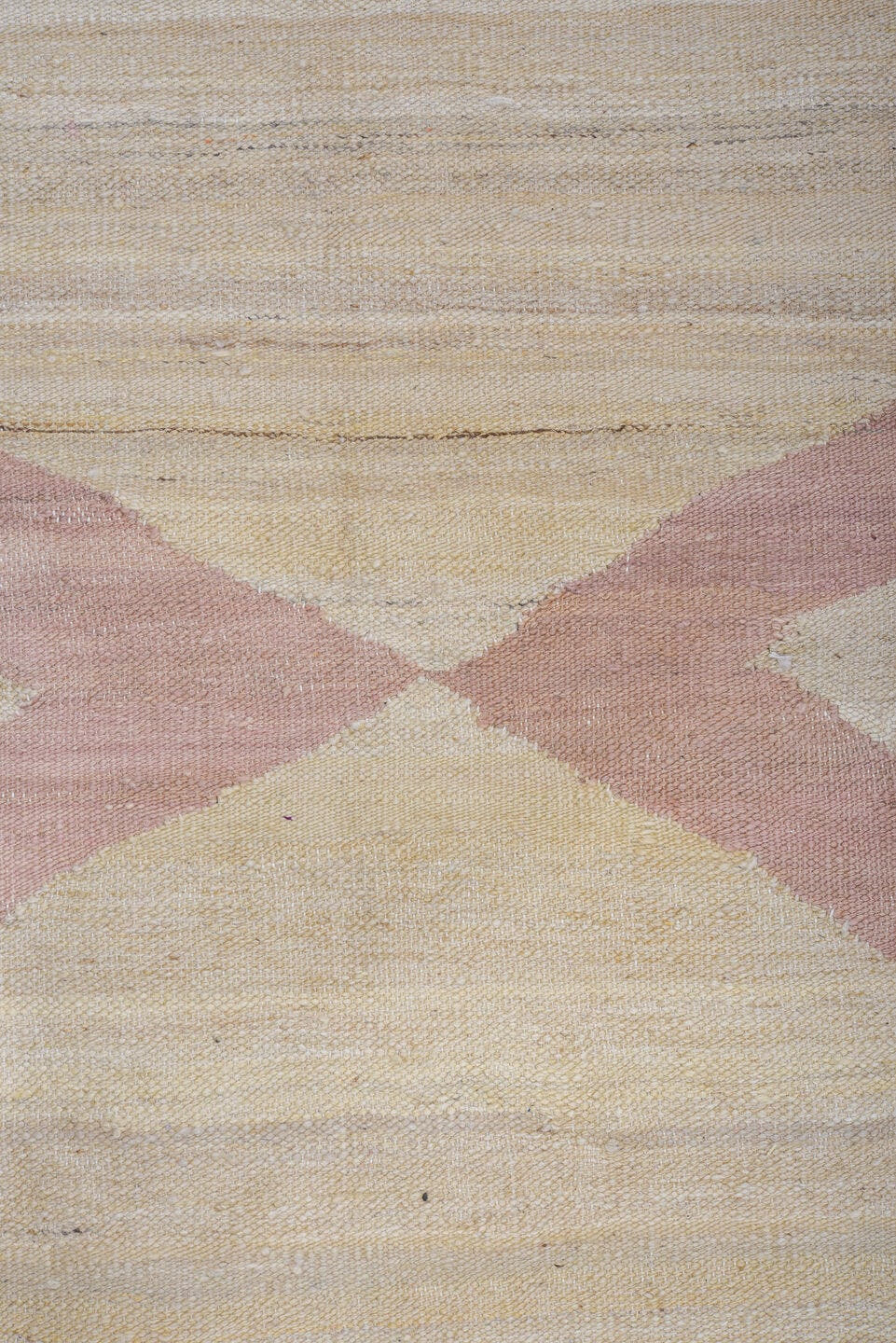8' x 12' one-of-a-kind handmade vintage Kilim large size rug. Color palette: ivory, blush, sage, muted rust, taupe, cream