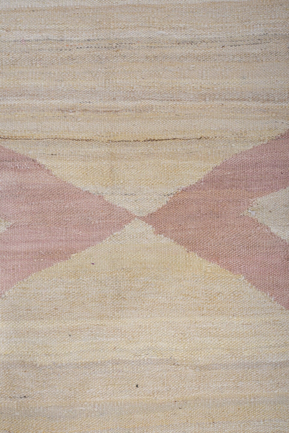 8' x 12' one-of-a-kind handmade vintage Kilim large size rug. Color palette: ivory, blush, sage, muted rust, taupe, cream