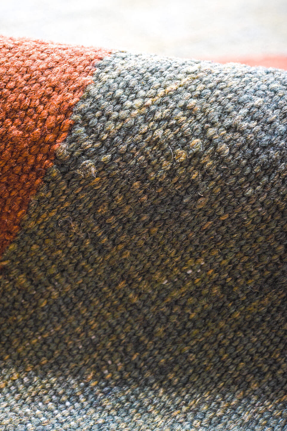 9' x 12' one-of-a-kind handmade vintage Kilim large size rug. Color palette: terra cotta, teal, ivory, navy, terracotta