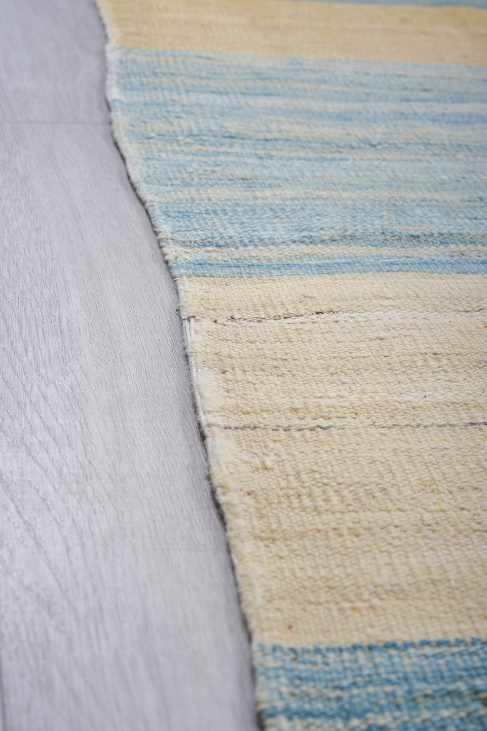 9' x 11' one-of-a-kind handmade vintage Kilim large size rug. Color palette: sky blue, blush, ivory, sand, slate, teal