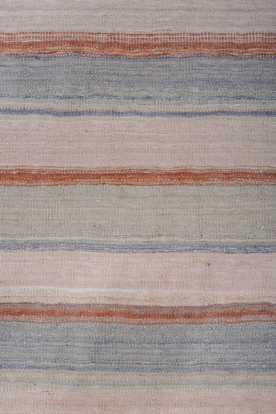 8' x 12' one-of-a-kind handmade vintage Kilim large size rug. Color palette: ivory, blush, slate, sky_blue, rust, taupe