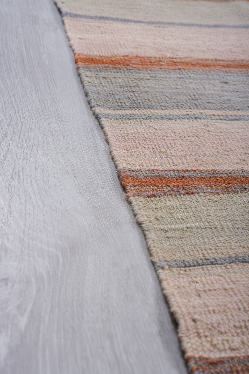 8' x 12' one-of-a-kind handmade vintage Kilim large size rug. Color palette: ivory, blush, slate, sky_blue, rust, taupe