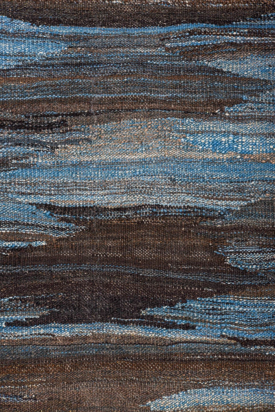 9' x 11' one-of-a-kind handmade vintage Kilim large size rug. Color palette: blue, charcoal, slate, black, steel_blue, gray