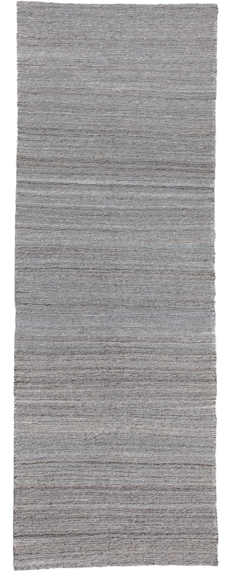 3' x 9' one-of-a-kind handmade vintage Kilim runner rug. Color palette: gray, taupe, ivory, charcoal, beige, black