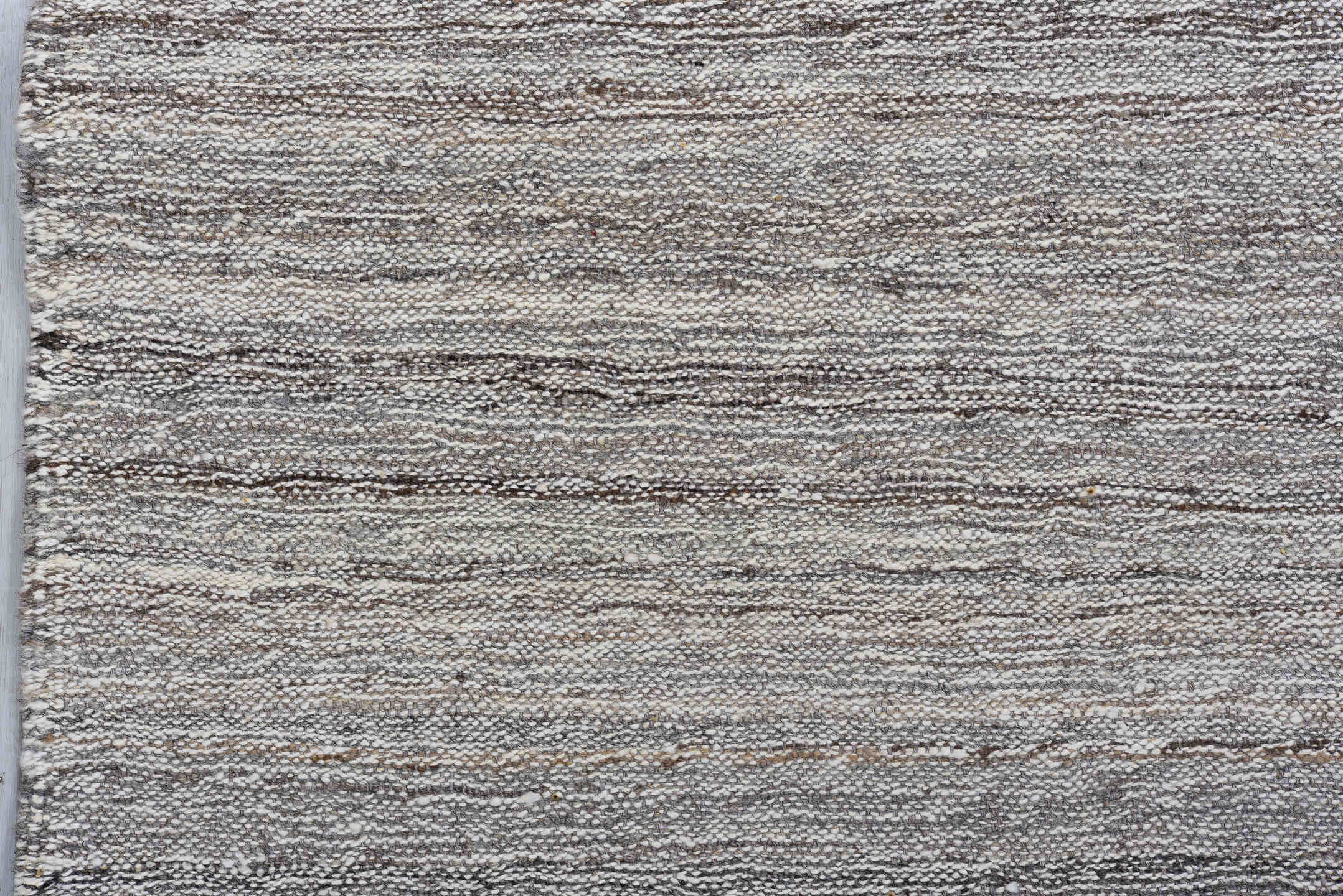 3' x 9' one-of-a-kind handmade vintage Kilim runner rug. Color palette: gray, taupe, ivory, charcoal, beige, black