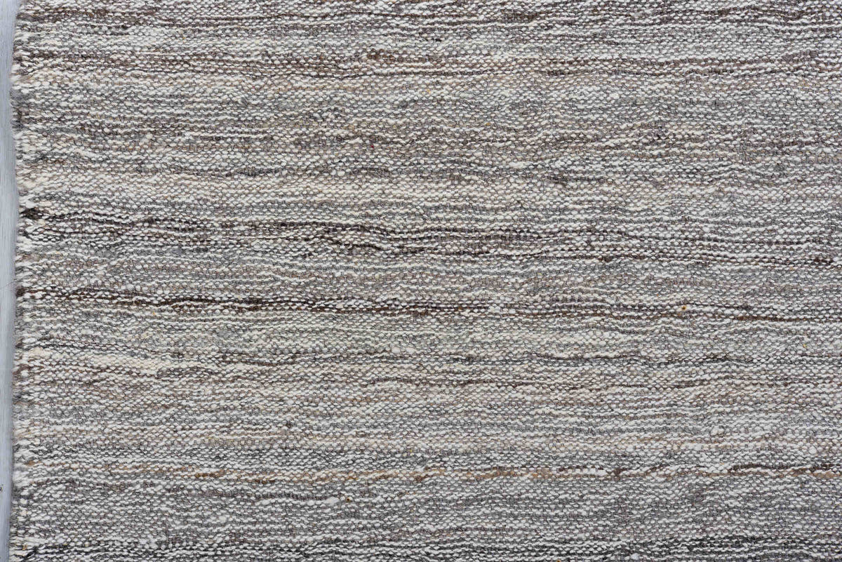 3' x 9' one-of-a-kind handmade vintage Kilim runner rug. Color palette: gray, taupe, ivory, charcoal, beige, black