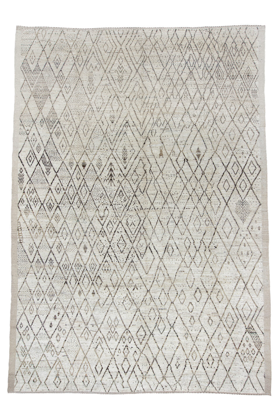 12' x 17' one-of-a-kind handmade vintage Tulu oversize rug. Color palette: black, dark gray, dim gray, gray, light gray
