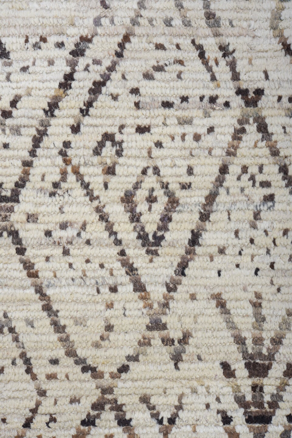 12' x 17' one-of-a-kind handmade vintage Tulu oversize rug. Color palette: ivory, taupe, brown, beige, camel, gray