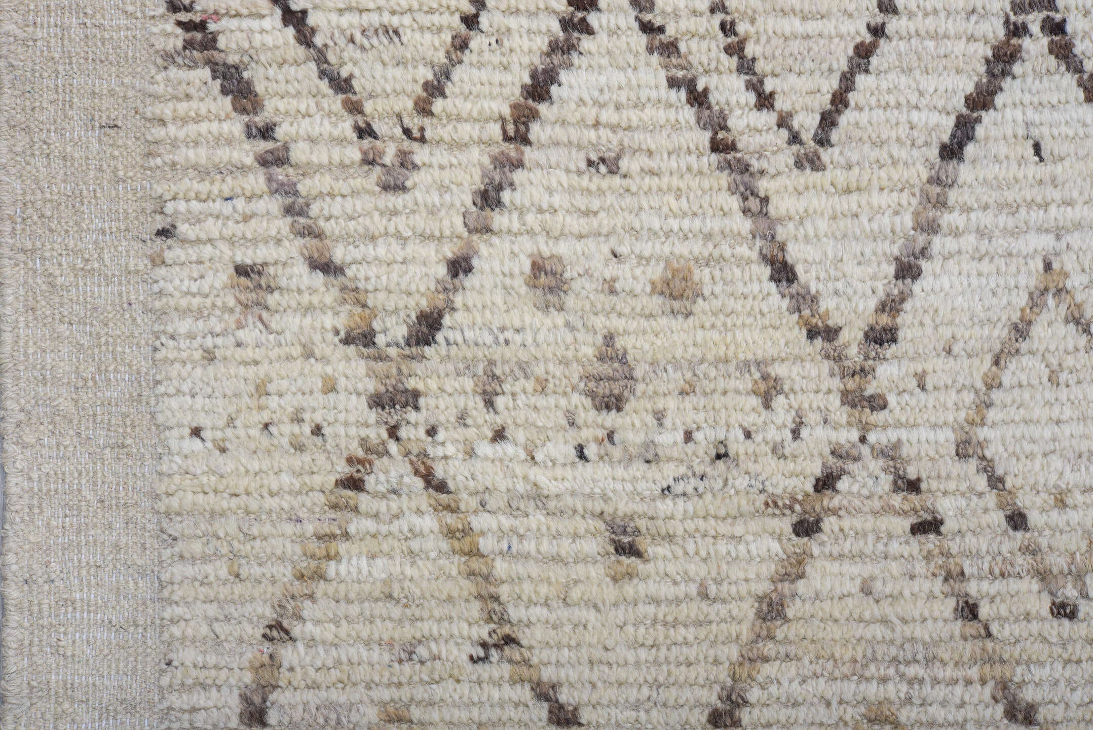 12' x 17' one-of-a-kind handmade vintage Tulu oversize rug. Color palette: ivory, taupe, brown, beige, camel, gray