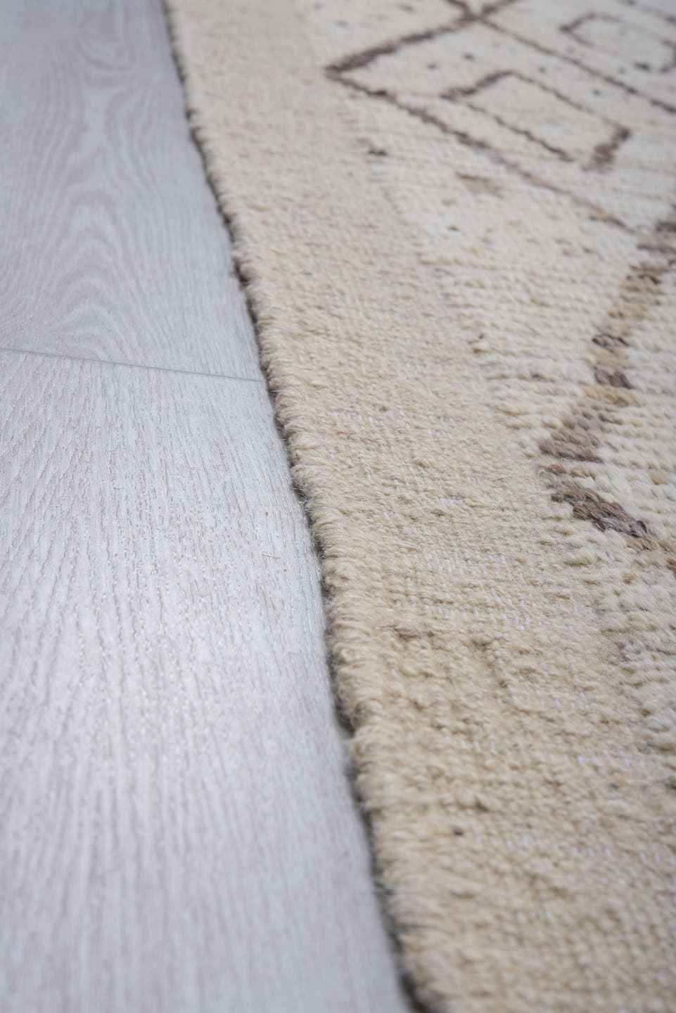 12' x 17' one-of-a-kind handmade vintage Tulu oversize rug. Color palette: ivory, taupe, brown, beige, camel, gray